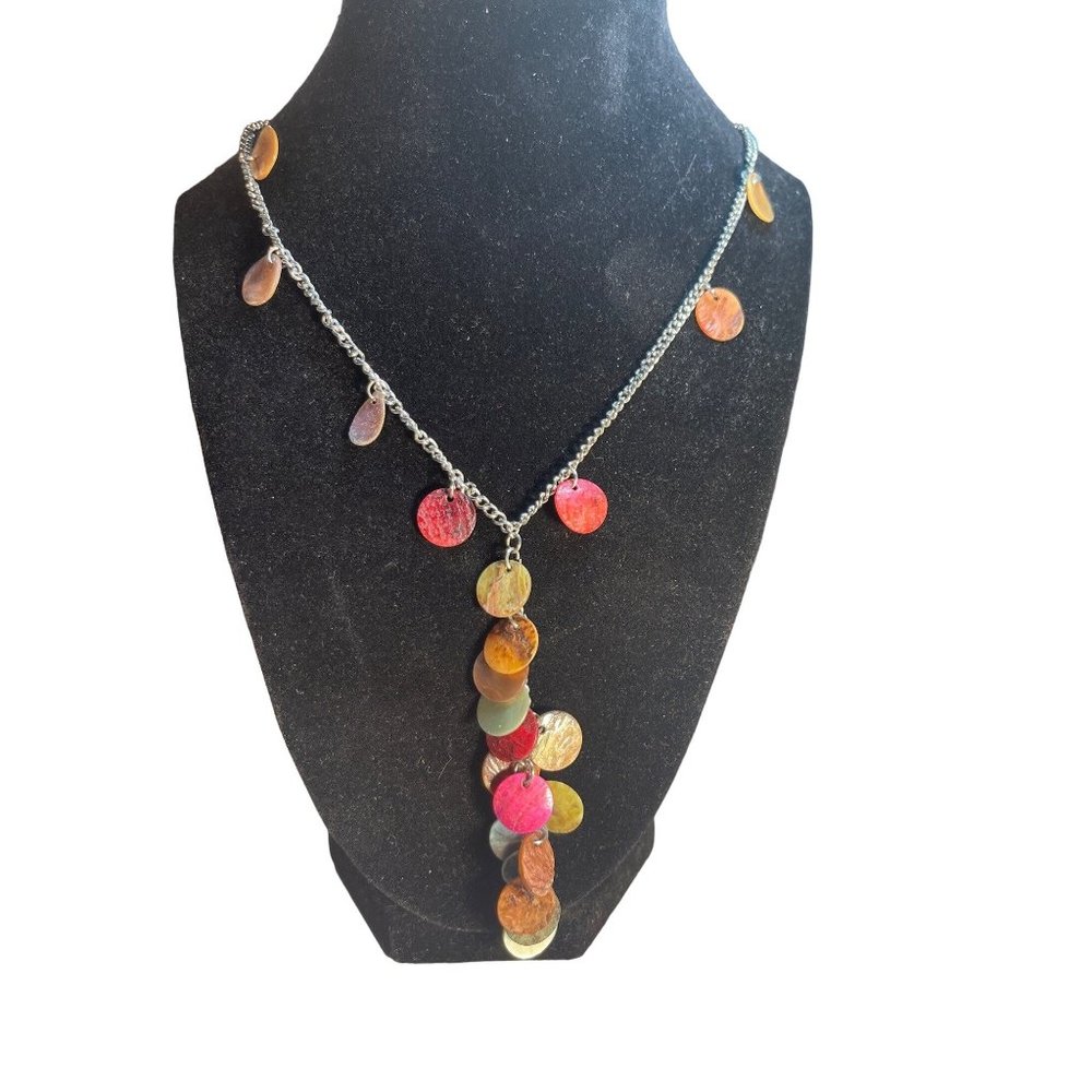 Pastel Y Chain Shell Necklace Multicolor Silver Chain